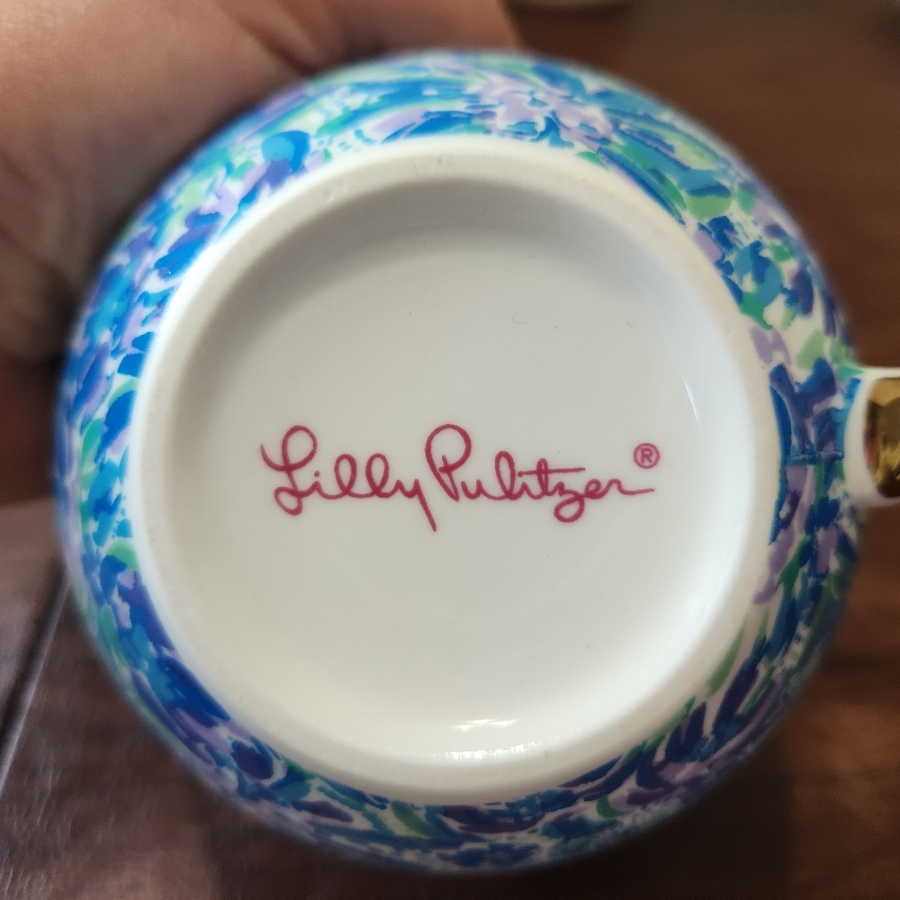 Lilly Pulitzer Coffee Mug Lion Around Blue Green Floral NWOT - Picture 4 of 5